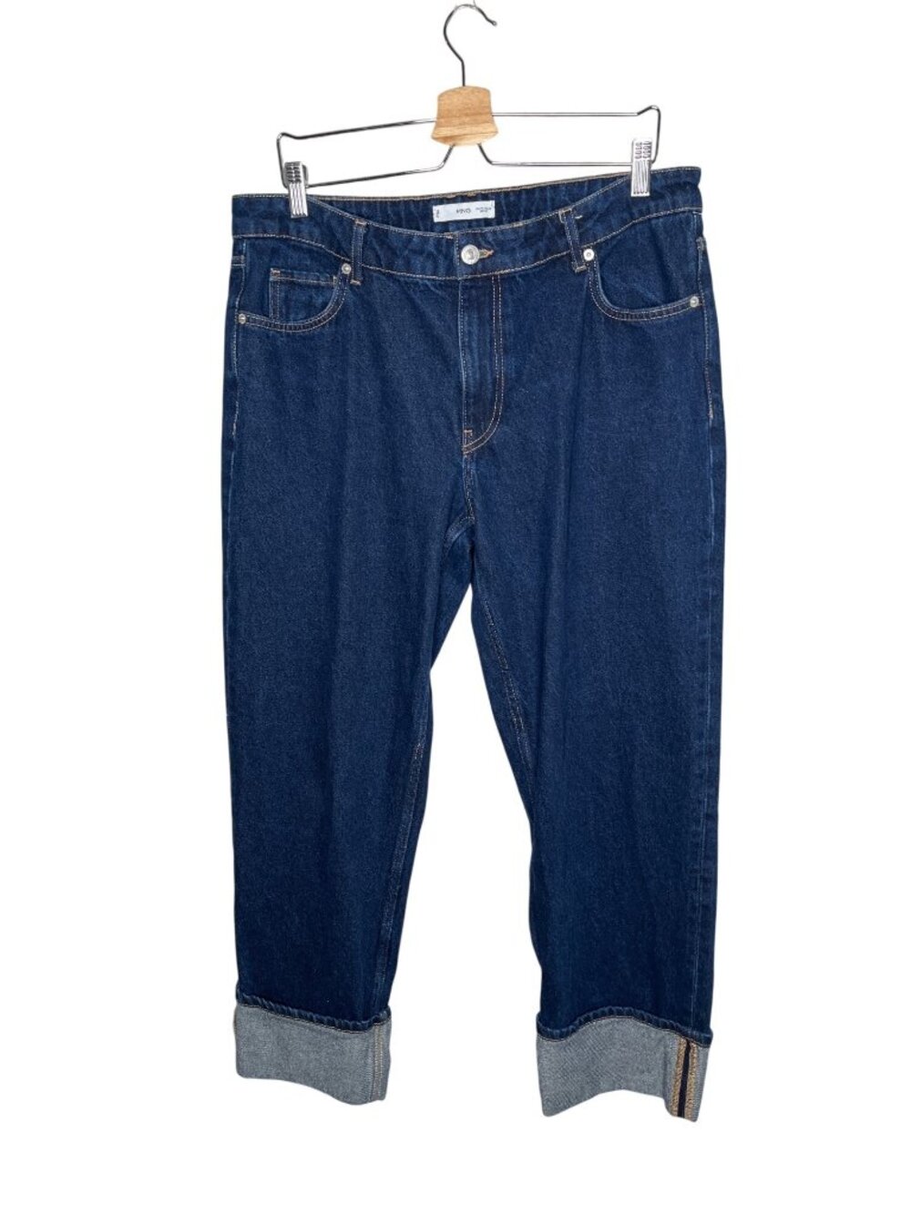 MNG Mango Womens Dark Wash Denim Cuffed Straight Jeans Size 12